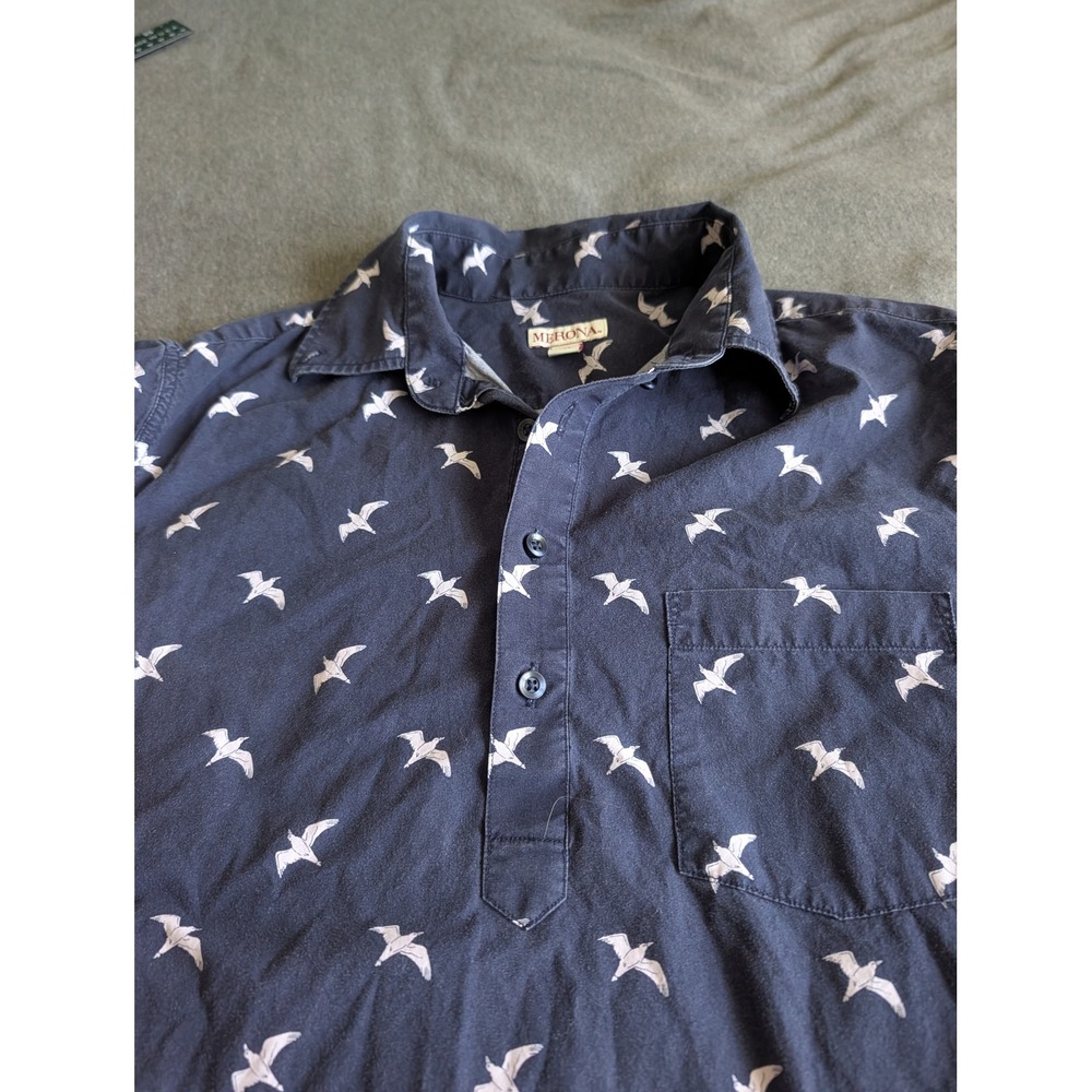 Merona Mens Navy Blue Seagull Bird Print Short Sleeve Popover Shirt Medium